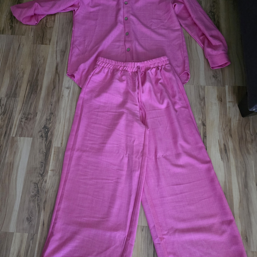 Pink Button-Up Shirt and Pants Set
